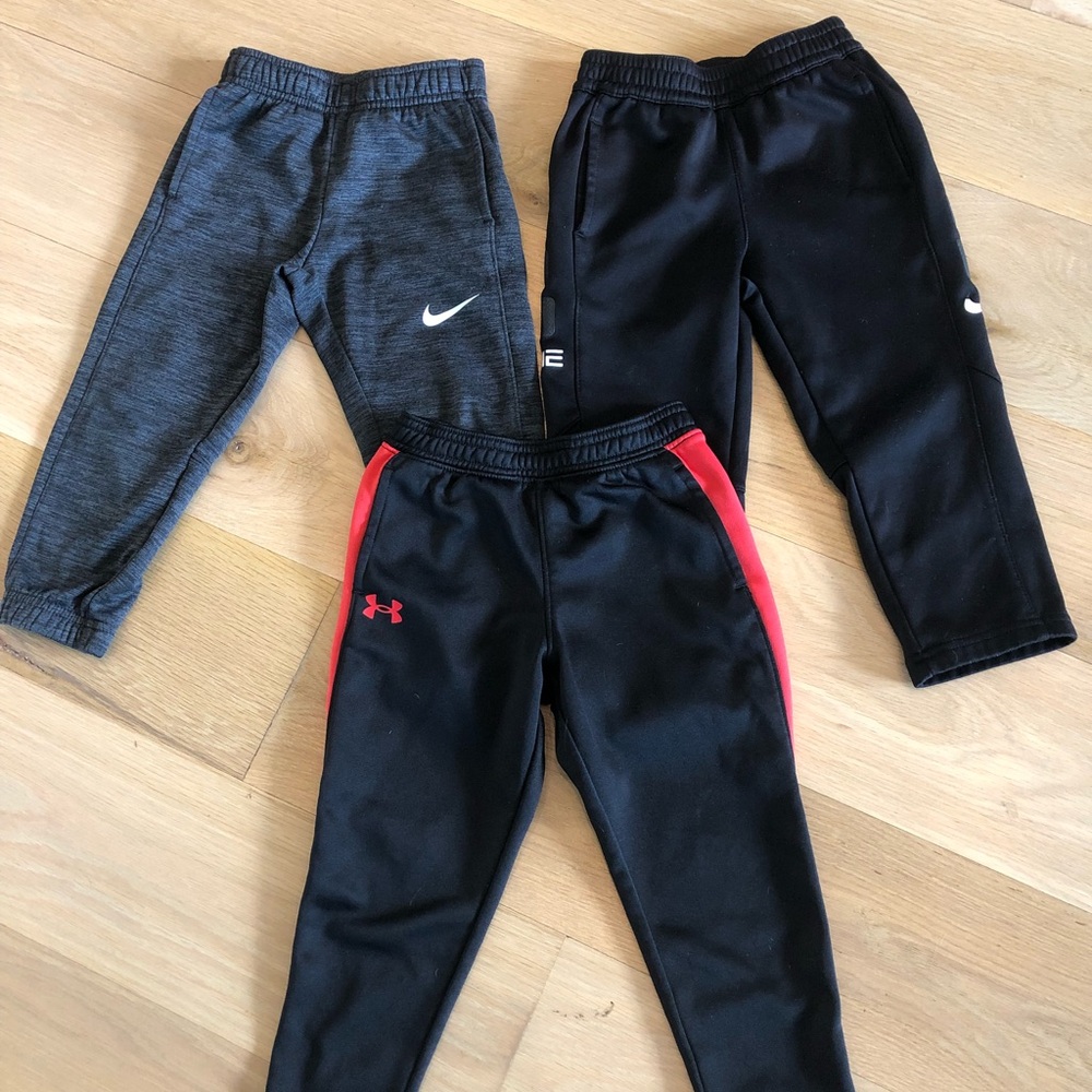 All Size 3T and gently used. 2 pair of Nike and 1 pair of Under Armour pants.